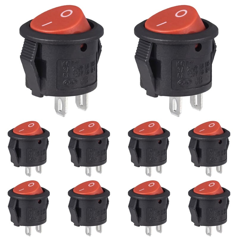 VEXUNGA Round Rocker Switch Red On Off 2 Pin Mini Round Toggle Switch 3A 250V 6A 125V 15MM Circle Switches for RV Car Truck Boat (Pack of 10pcs) - Image 1